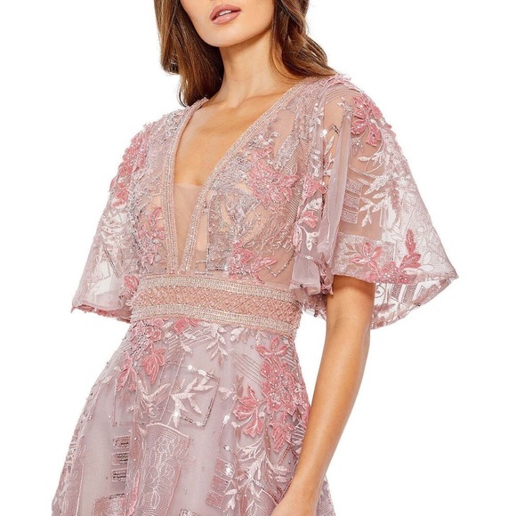 MAC DUGGAL Women's Pink Embroidered Flounce Sleeve A Line Gown Size 8 NWT - Picture 3 of 6